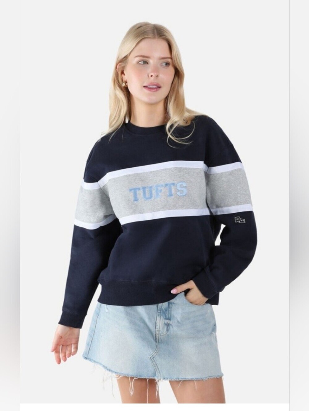 Hype & Vice TUFTS Sweatshirt Women's Size XL Navy Gray Colorblock Pullover